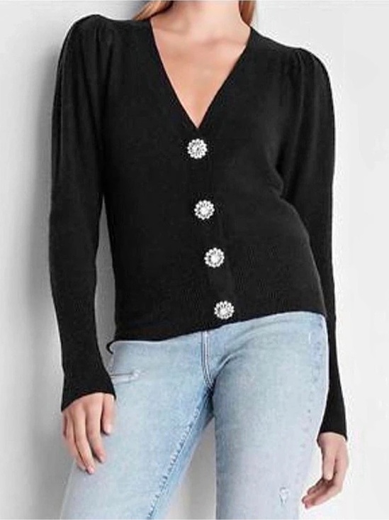 Express Sweaters - EXPRESS 🖤 Rhinestone Button Puff Sleeve Pullover Sweater